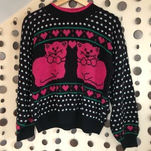 90s vintage neon pink cat sweater